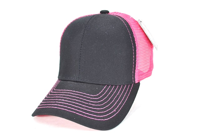 044-COTTON TRUCKER MESH VELCRO - BLACK/H.PINK